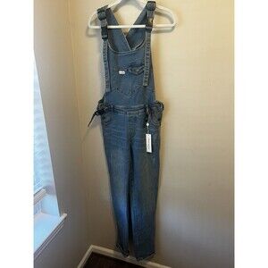 The Mumsie Classic Maternity Overalls Light Blue Denim Women Small Baby Wearing